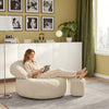 SoBuy FST100-MI Fauteuil Relax Scandinave avec Pouf et Dossier Inclinable – Velours Côtelé – 110×125×65 cm, Blanc Crème