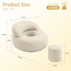 SoBuy FST100-MI Fauteuil Relax Scandinave avec Pouf et Dossier Inclinable – Velours Côtelé – 110×125×65 cm, Blanc Crème