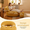 SoBuy FST100-Y Fauteuil Relax Scandinave en Velours Côtelé Jaune avec Pouf – Dossier Inclinable – 110×125×65 cm, Jaune