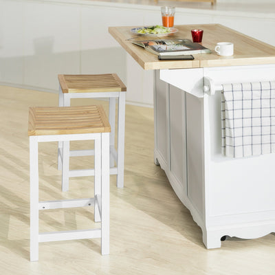 SoBuy FST29-WNx2 Lot de 2 Chaises Tabourets de Cuisine en Bois avec Repose-Pieds
