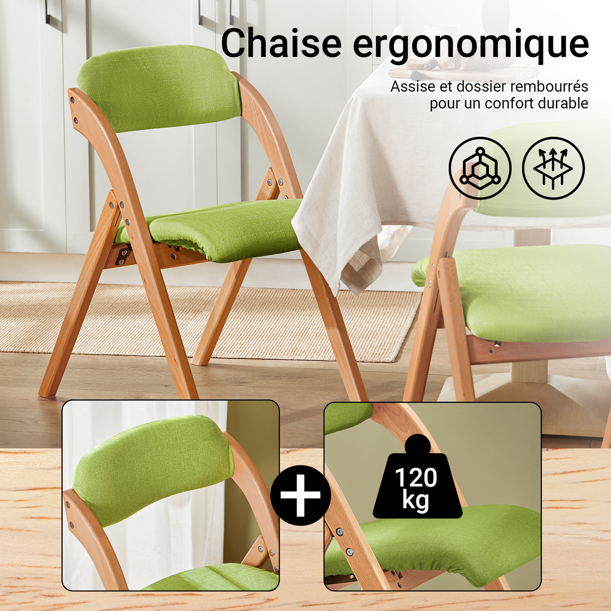 SoBuy FST92-GR Chaise Pliante Rembourrée en Bois – Vert