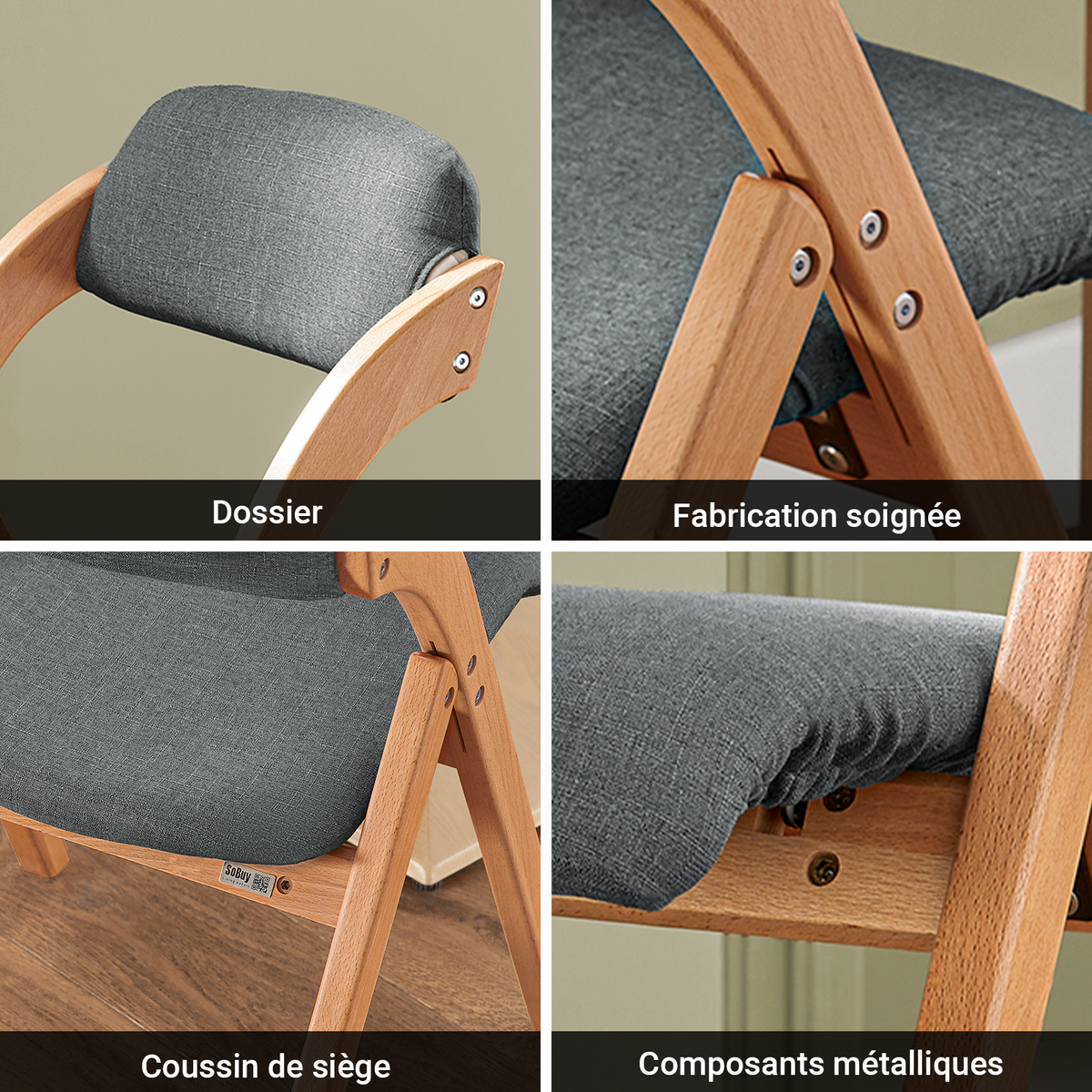 SoBuy FST92-SG Chaise Pliante Rembourrée en Bois – Gris Foncé