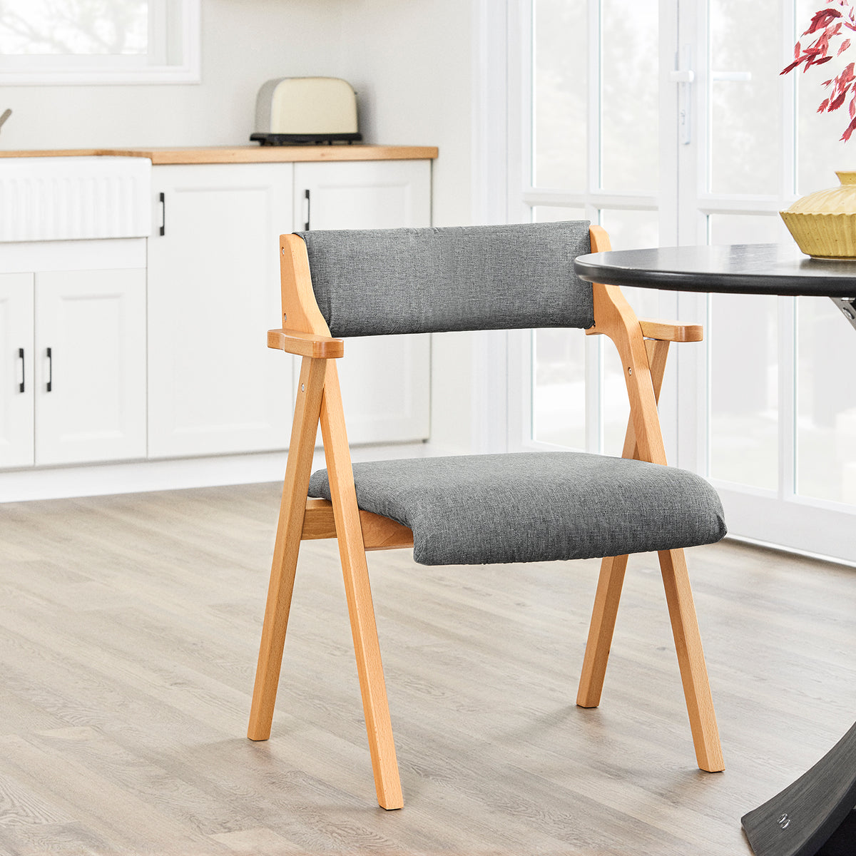 SoBuy FST98-HGx2 Lot de 2 Chaises Pliantes en Bois de Hêtre avec Coussin Déhoussable, Charge 150 kg – Chaises Salle à Manger, Cuisine et Salon, Gris