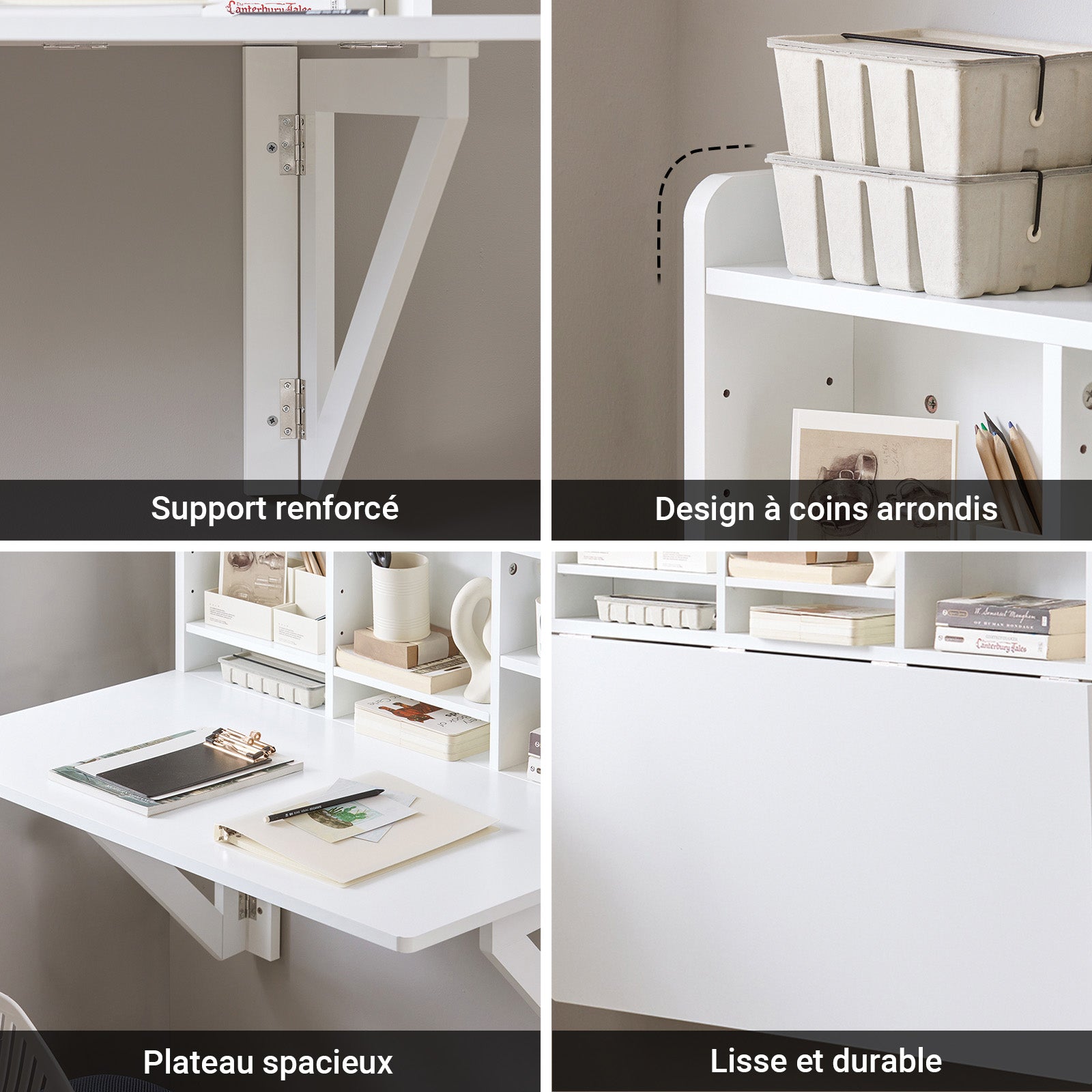SoBuy FWT07-II-W | Table murale rabattable 90 x 60 cm avec étagère ...