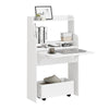 SoBuy FWT105-II-W Bureau Rabattable Ultra-fin 25 cm avec Étagères et Boîte Coulissante à Roulettes – Blanc, 64×25×100,6 cm