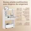 SoBuy FWT105-II-W Bureau Rabattable Ultra-fin 25 cm avec Étagères et Boîte Coulissante à Roulettes – Blanc, 64×25×100,6 cm