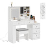 SoBuy FWT114-E-W Coiffeuse Blanche avec Miroir LED, USB-C et 5 Tiroirs – 120 cm