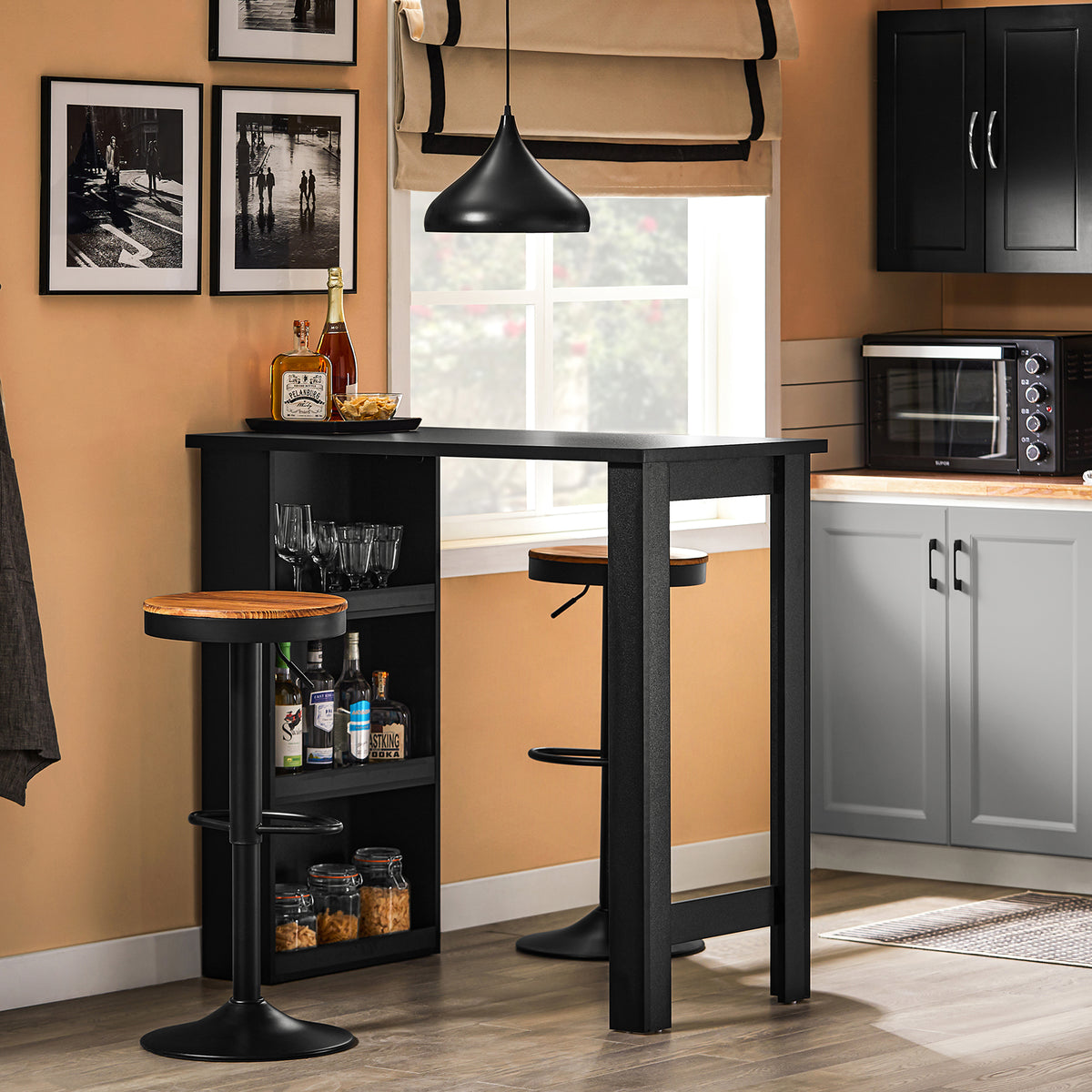 SoBuy FWT17-II-SCH Table de Bar Haute de Cuisine Table Mange Debout pour Petits Espaces, Bar pour Cuisine, Salon, Bureau ou Bar à Café Noire 112 x 57 x 106 cm