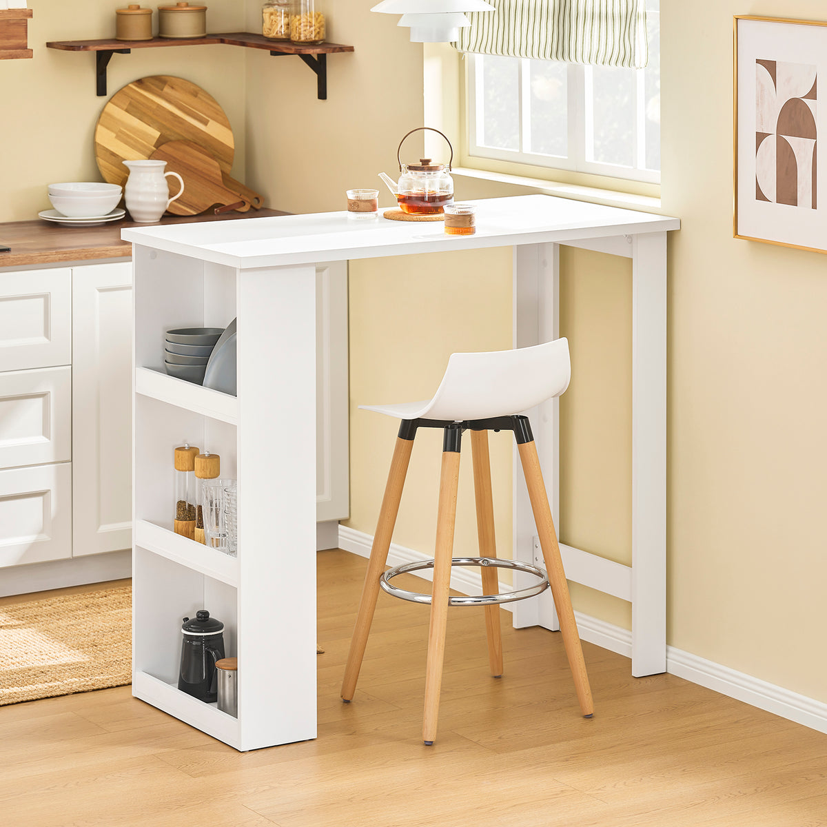 SoBuy FWT17-II-W Table de Bar Table Haute de Cuisine Table Mange Debout pour Petits Espaces, Bar pour Cuisine, Salon, Bureau ou Bar à Café Blanche 112 x 57 x 106 cm