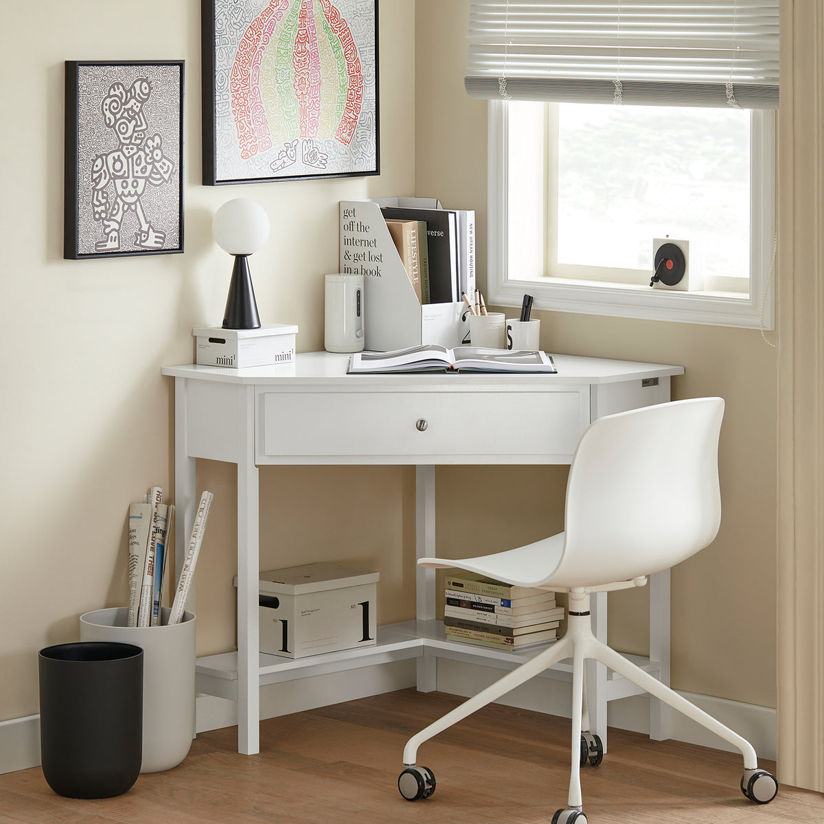 SoBuy FWT31-W Table Bureau d'Angle Bureau informatique Secrétaire avec Tiroir