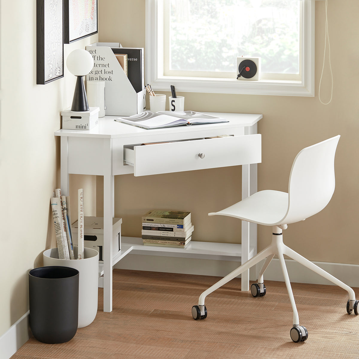 SoBuy FWT31-W Table Bureau d'Angle Bureau informatique Secrétaire avec Tiroir