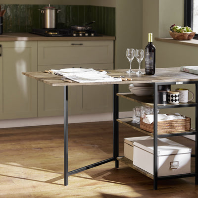 SoBuy FWT62-N Table Pliante avec 2 Abattants et 3 Étagères de Rangement, Table de Cuisine Salle à Manger Pliable, Économie d'espace, 180 x 60 x 77cm