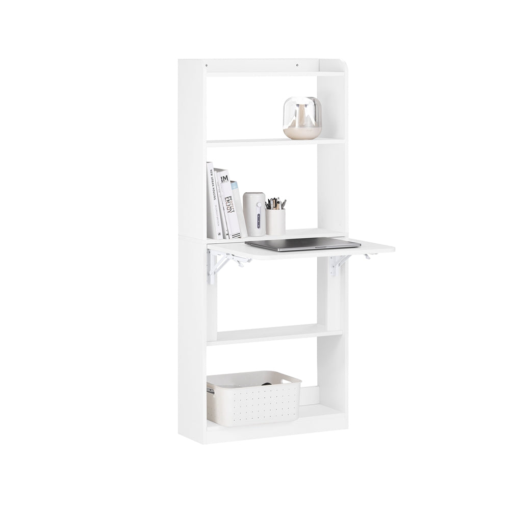 SoBuy FWT92-H-W Bureau pliable escamotable avec étagères 64 x 58 cm – Bureau ordinateur rabattable blanc gain de place