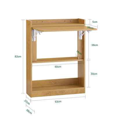 SoBuy FWT92-N Bureau Mural Pliant avec 3 Étagères Intégrées – 64×58×82 cm Déplié, 20 cm Plié, Charge 35 kg, Naturel