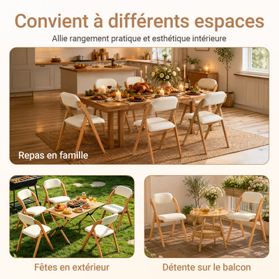 SoBuy FST92-W Chaise Pliante Bois Massif avec Housse Amovible – Crème