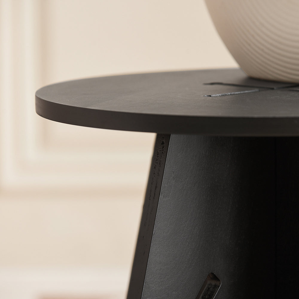 SoBuy HFBT01-K-SCH  Table d'appoint Ronde en Bois Table Basse Ronde Table de Nuit Table de Chevet Bouts de Canapé Marron en Tenons et Mortaises, Noir