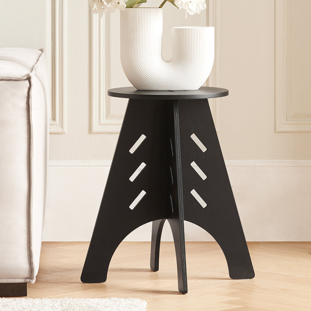 SoBuy HFBT01-K-SCH  Table d'appoint Ronde en Bois Table Basse Ronde Table de Nuit Table de Chevet Bouts de Canapé Marron en Tenons et Mortaises, Noir