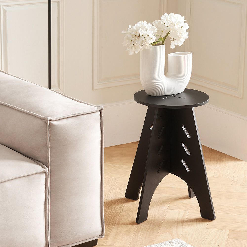SoBuy HFBT01-K-SCH  Table d'appoint Ronde en Bois Table Basse Ronde Table de Nuit Table de Chevet Bouts de Canapé Marron en Tenons et Mortaises, Noir