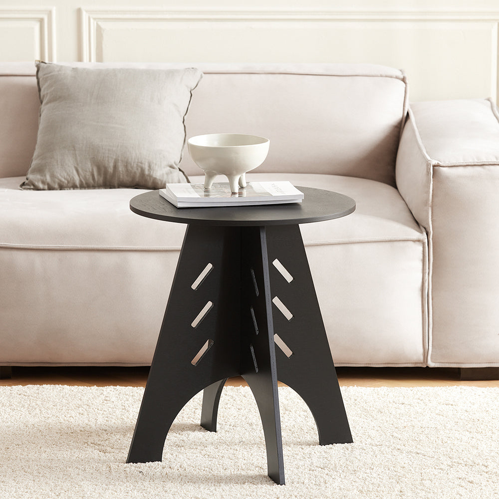 SoBuy HFBT01-K-SCH  Table d'appoint Ronde en Bois Table Basse Ronde Table de Nuit Table de Chevet Bouts de Canapé Marron en Tenons et Mortaises, Noir