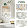 SoBuy KCR09-W Porte-Assiettes Mural avec Étagère et 7 Crochets – 11 Assiettes Ø35 cm, 64×24×71 cm, 10 kg, Blanc