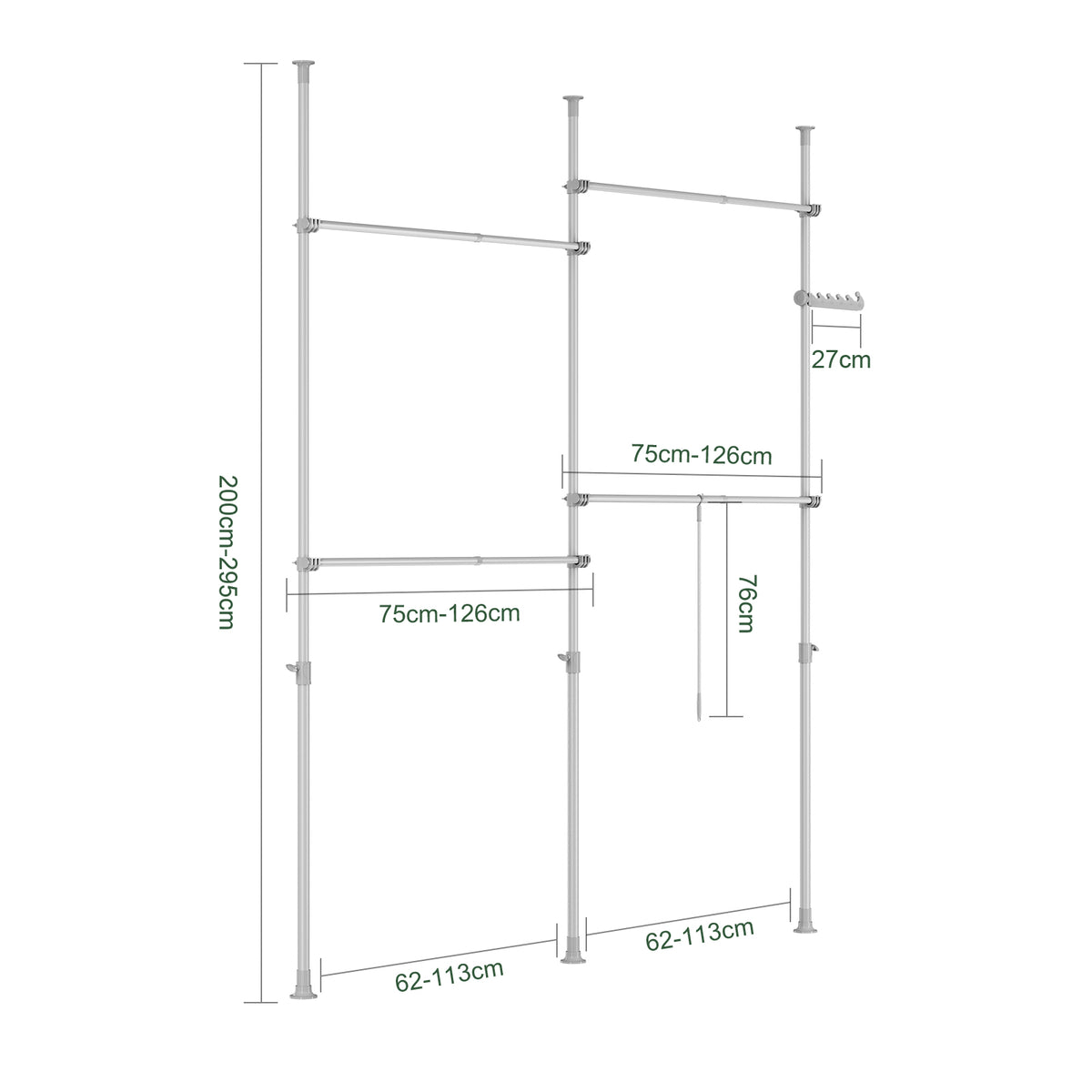 SoBuy KLS03-II-HG Portant à vêtements télescopique robuste – Penderie ouverte réglable avec tringles pour chambre/dressing, Gris