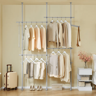 SoBuy KLS03-II-HG Portant à vêtements télescopique robuste – Penderie ouverte réglable avec tringles pour chambre/dressing, Gris