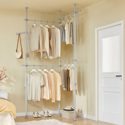 SoBuy KLS03-II-HG Portant à vêtements télescopique robuste – Penderie ouverte réglable avec tringles pour chambre/dressing, Gris