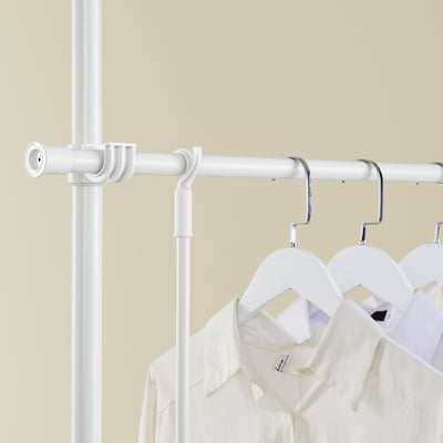 SoBuy KLS04-II-W Portant à vêtements télescopique solide - Penderie ouverte réglable avec tringles et étagères, Porte manteau pour chambre/dressing, Blanc