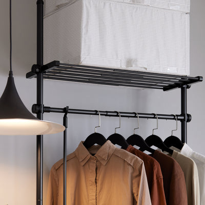SoBuy KLS07-SCH Portant à vêtements télescopique solide - Penderie ouverte réglable avec tringles et étagères, Porte manteau pour chambre/dressing, Noir
