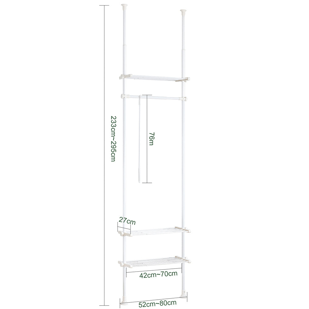 SoBuy KLS07-W Portant à vêtements télescopique solide - Penderie ouverte réglable avec tringles et étagères, Porte manteau pour chambre/dressing, Blanc