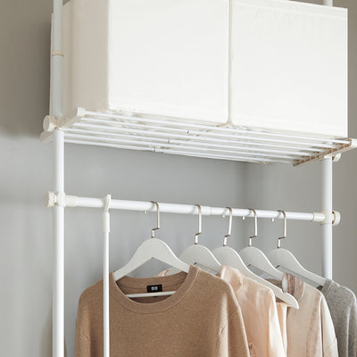 SoBuy KLS07-W Portant à vêtements télescopique solide - Penderie ouverte réglable avec tringles et étagères, Porte manteau pour chambre/dressing, Blanc