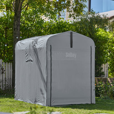 SoBuy KLS11-DG Abri de Jardin Imperméable avec Crochets et Revêtement Anti-UV – L120×P176×H163 cm, Cadre Aluminium, Vélo, Moto et Outils, Gris