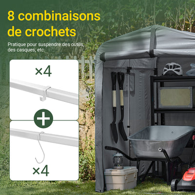 SoBuy KLS11-DG Abri de Jardin Imperméable avec Crochets et Revêtement Anti-UV – L120×P176×H163 cm, Cadre Aluminium, Vélo, Moto et Outils, Gris