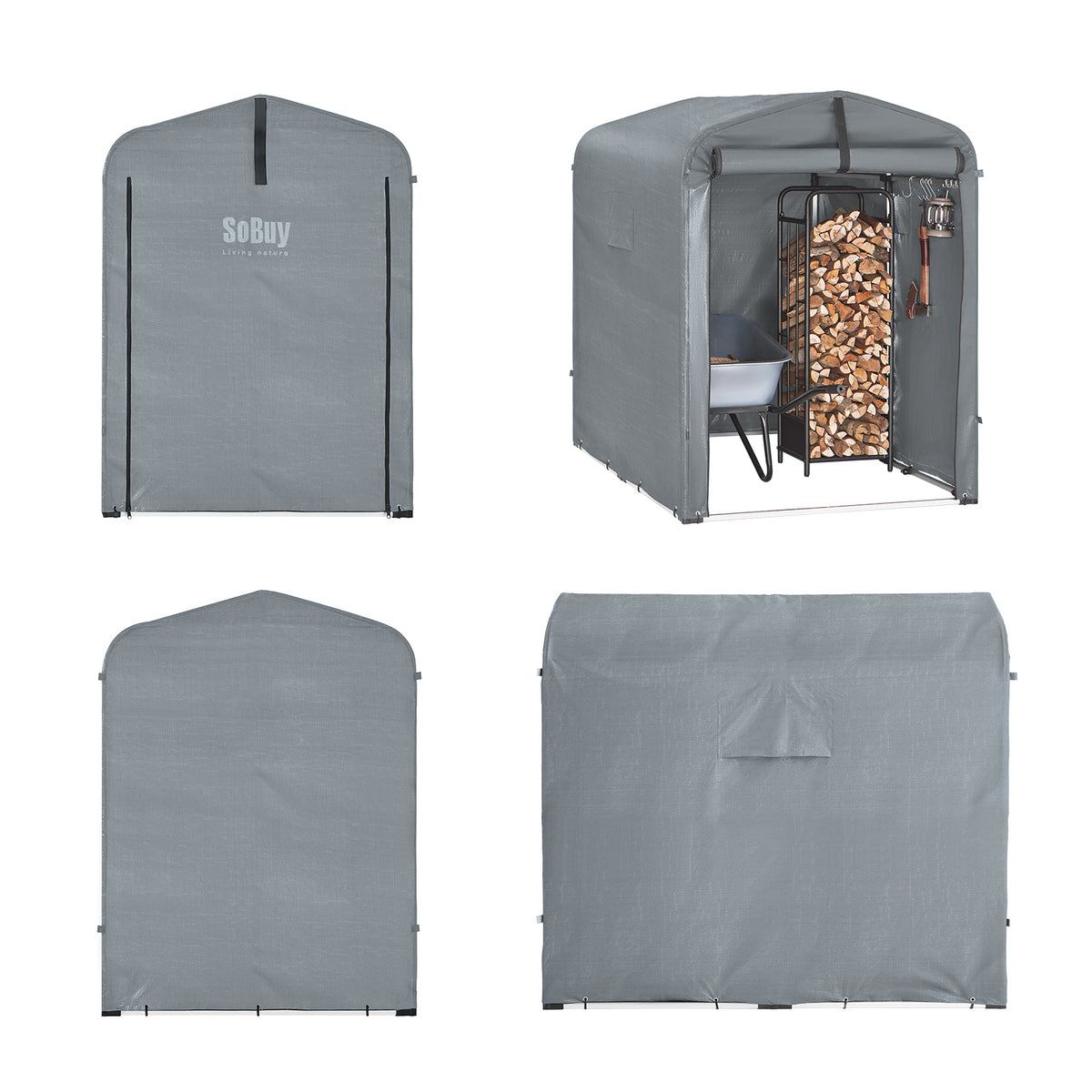SoBuy KLS11-DG Abri de Jardin Imperméable avec Crochets et Revêtement Anti-UV – L120×P176×H163 cm, Cadre Aluminium, Vélo, Moto et Outils, Gris