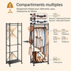 SoBuy KLS21-SCH Vestiaire d'Entrée Industriel sur Roulettes – Crochets et Étagère à Chaussures, Métal Noir – 60×32×175 cm, Noir