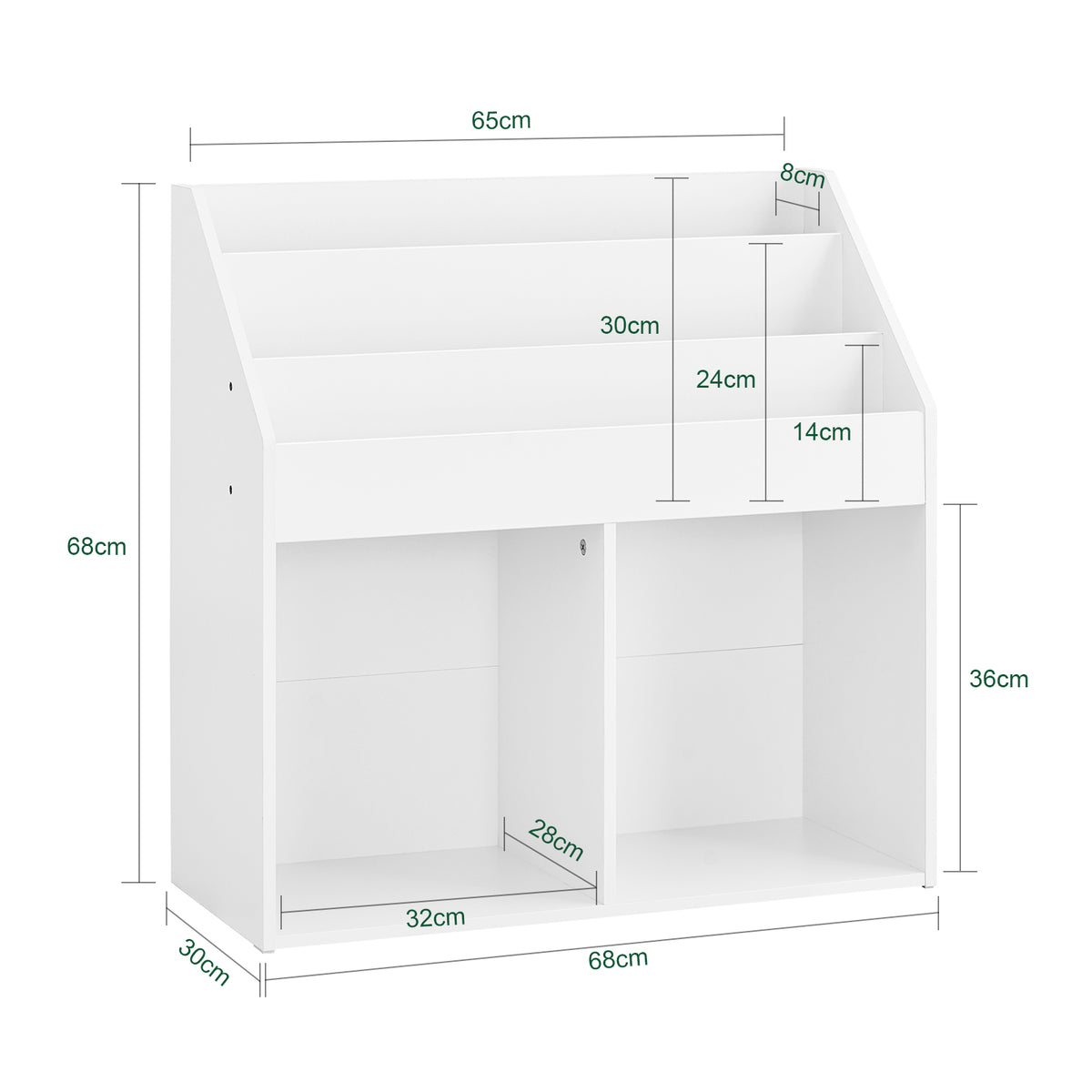 SoBuy KMB01-II-W Bibliothèque Enfant avec 3 Étagères, 2 Compartiments Ouverts, Coins Arrondis et Anti-Basculement – 68x30x68 cm, Blanc