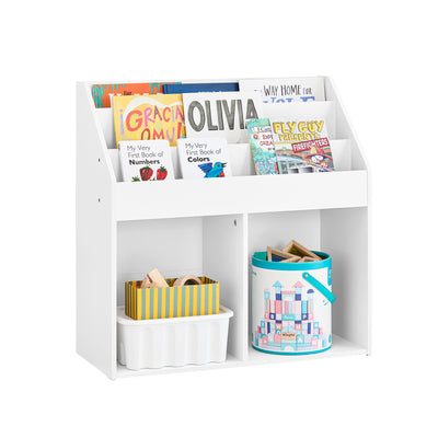 SoBuy KMB01-II-W Bibliothèque Enfant avec 3 Étagères, 2 Compartiments Ouverts, Coins Arrondis et Anti-Basculement – 68x30x68 
