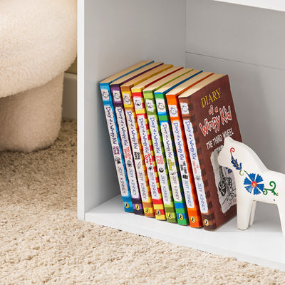 SoBuy KMB01-II-W Bibliothèque Enfant avec 3 Étagères, 2 Compartiments Ouverts, Coins Arrondis et Anti-Basculement – 68x30x68 cm, Blanc