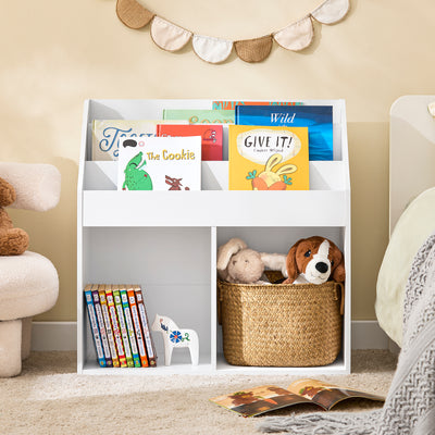 SoBuy KMB01-II-W Bibliothèque Enfant avec 3 Étagères, 2 Compartiments Ouverts, Coins Arrondis et Anti-Basculement – 68x30x68 cm, Blanc
