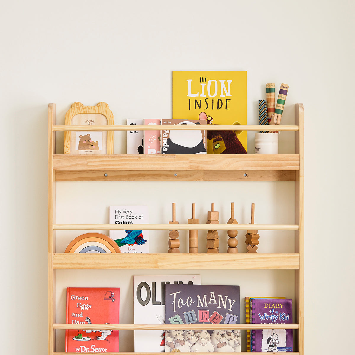 SoBuy KMB08-N Bibliothèque Enfant 4 Niveaux avec Anti-Basculement – L80 × P12 × H118 cm, Pin naturel