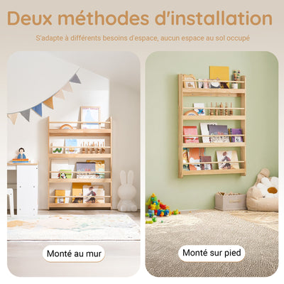 SoBuy KMB08-N Bibliothèque Enfant 4 Niveaux avec Anti-Basculement – L80 × P12 × H118 cm, Pin naturel