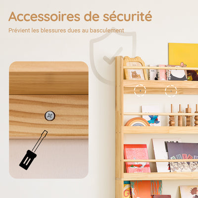 SoBuy KMB08-N Bibliothèque Enfant 4 Niveaux avec Anti-Basculement – L80 × P12 × H118 cm, Pin naturel