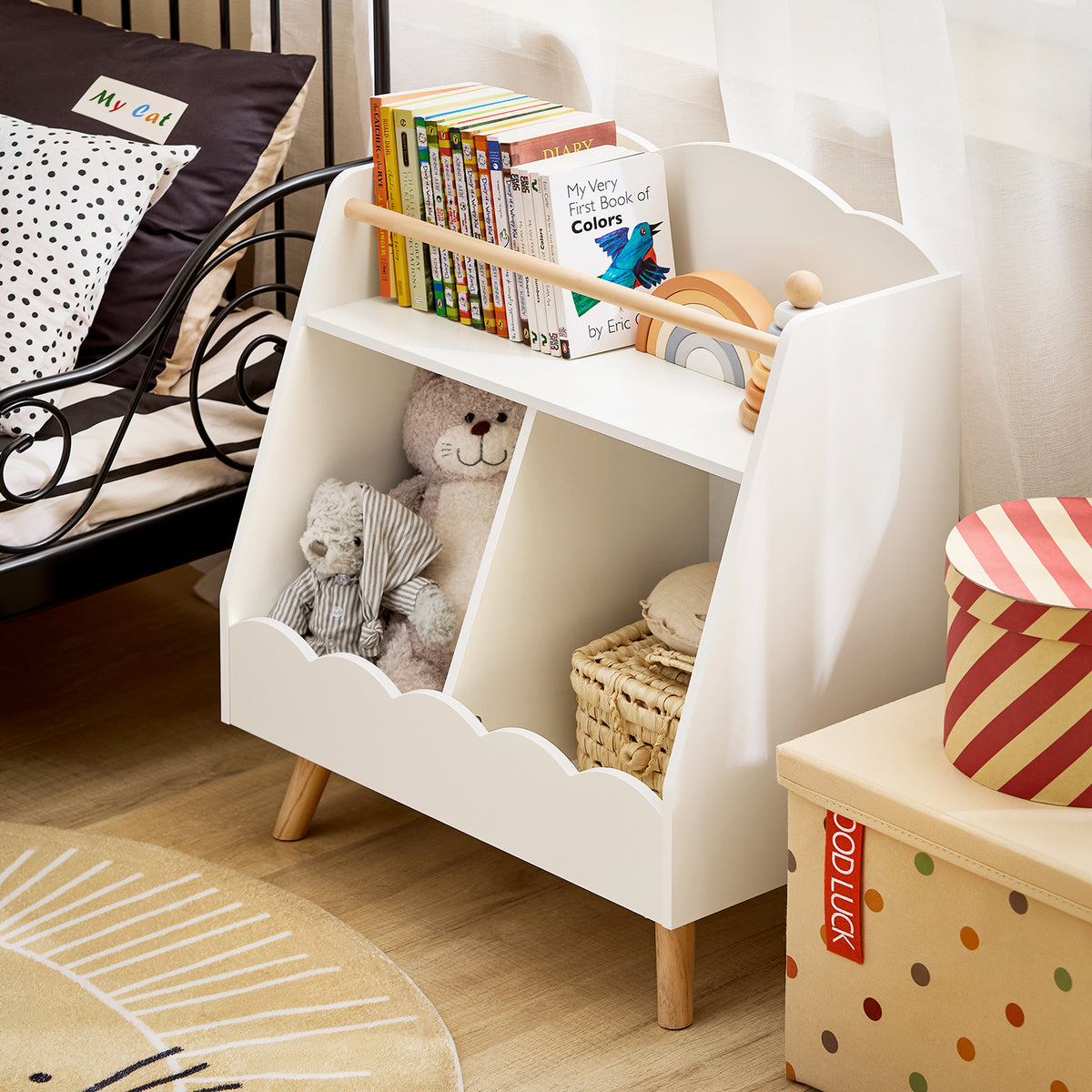 SoBuy KMB100-K-W Bibliothèque Enfant, Étagère à Livres, Étagère de Rangement Jouets pour Enfants,  2 Compartiments Ouverts