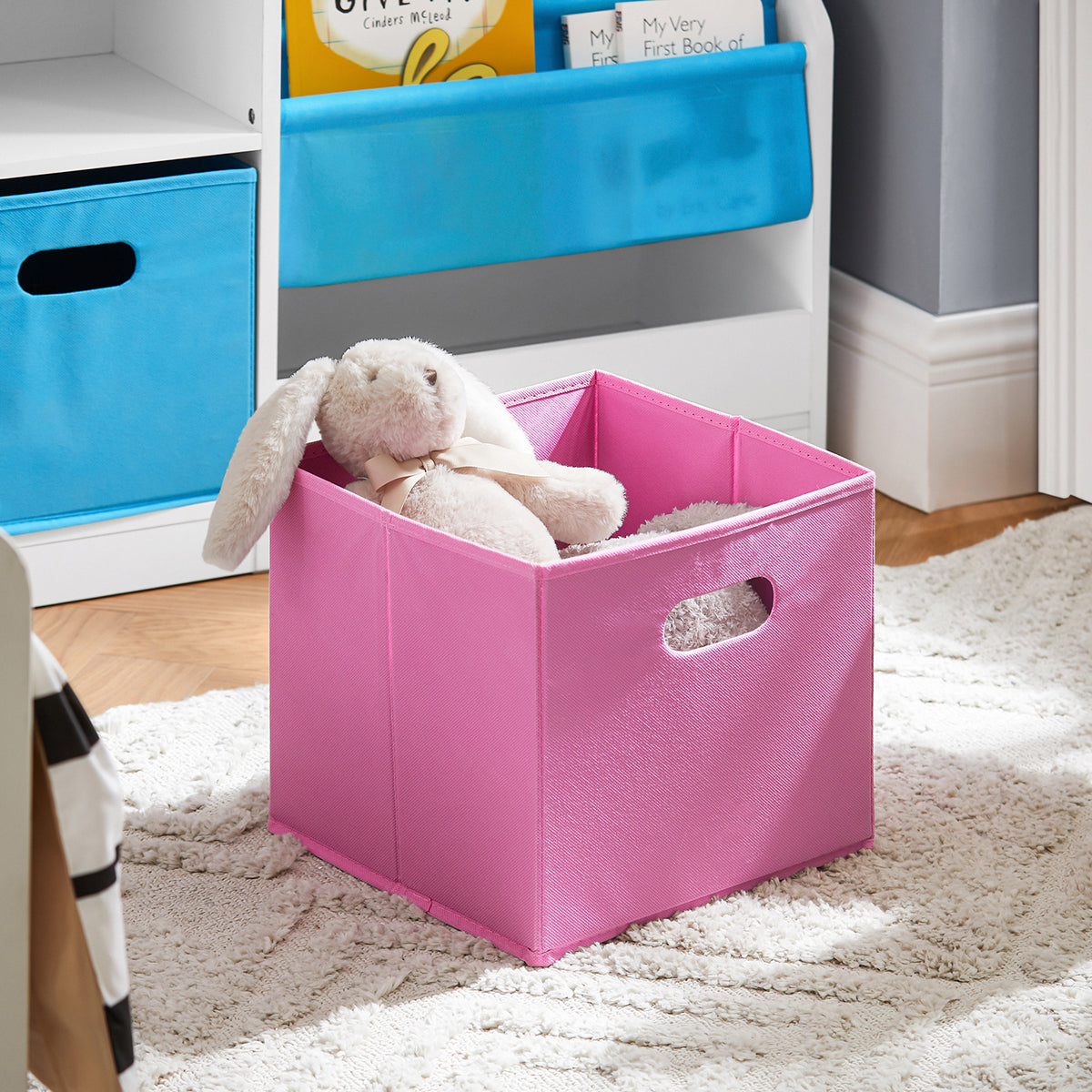 SoBuy KMB76-F Bibliothèque pour Enfants, Organisateur Jouets et Livres pour Enfants avec 2 Paniers, 5 Étagères et 1 Compartiment