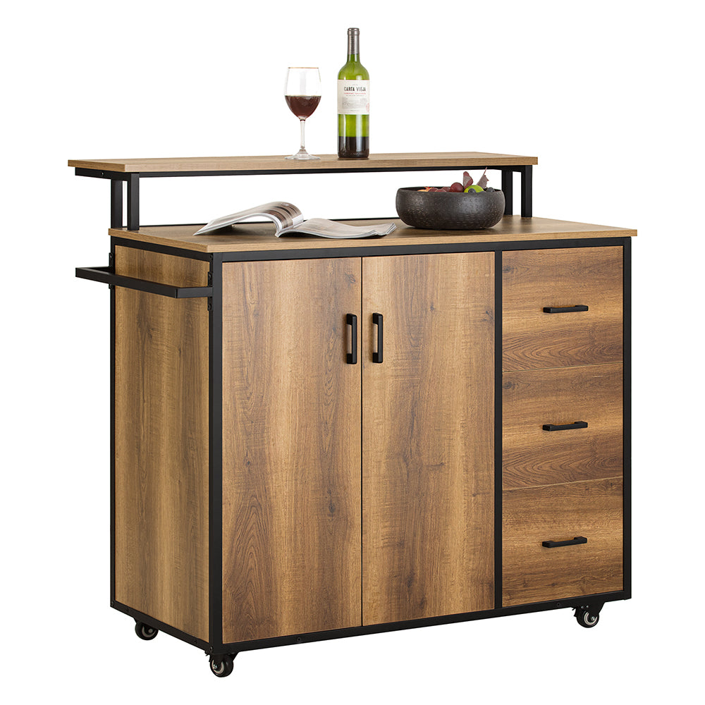 SoBuy KNL02-PF Ilot Central Placard de Cuisine Buffet de Rangement Armoire de Cuisine Multi-rangements avec 2 Portes, 3 Tiroi