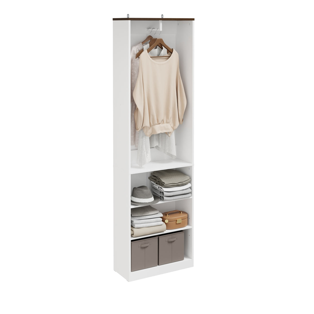 SoBuy KSB02-W Dressing Ouvert avec Tringle et Étagères – Penderie Compacte Bicolore, Gain de Place – 55×25×187 cm, Blanc et Bois