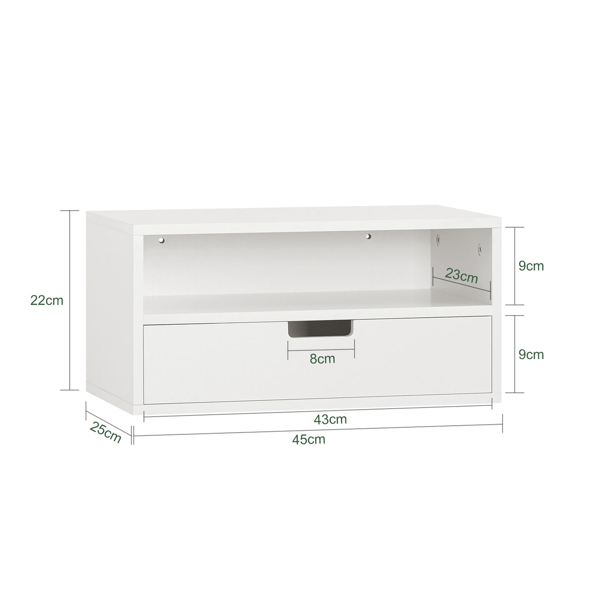 SoBuy NKD03-W Table de Chevet Murale, Table de Nuit Flottante avec Tiroir et Plateau, Étagère Murale pour Chambre à Coucher, L 45 x P 25 x H 22 cm, Blanc