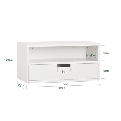 SoBuy NKD03-W Table de Chevet Murale, Table de Nuit Flottante avec Tiroir et Plateau, Étagère Murale pour Chambre à Coucher, L 45 x P 25 x H 22 cm, Blanc