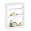 SoBuy NSR01-W Chariot Slim de Rangement à 4 Roues, Étagère Salvaspazio à 4 Niveaux avec Barres Anti-Chute, Unité de Rangement Compacte pour Cuisine, Salle de Bain, Produits de Beauté 60 x 18 x 82 cm
