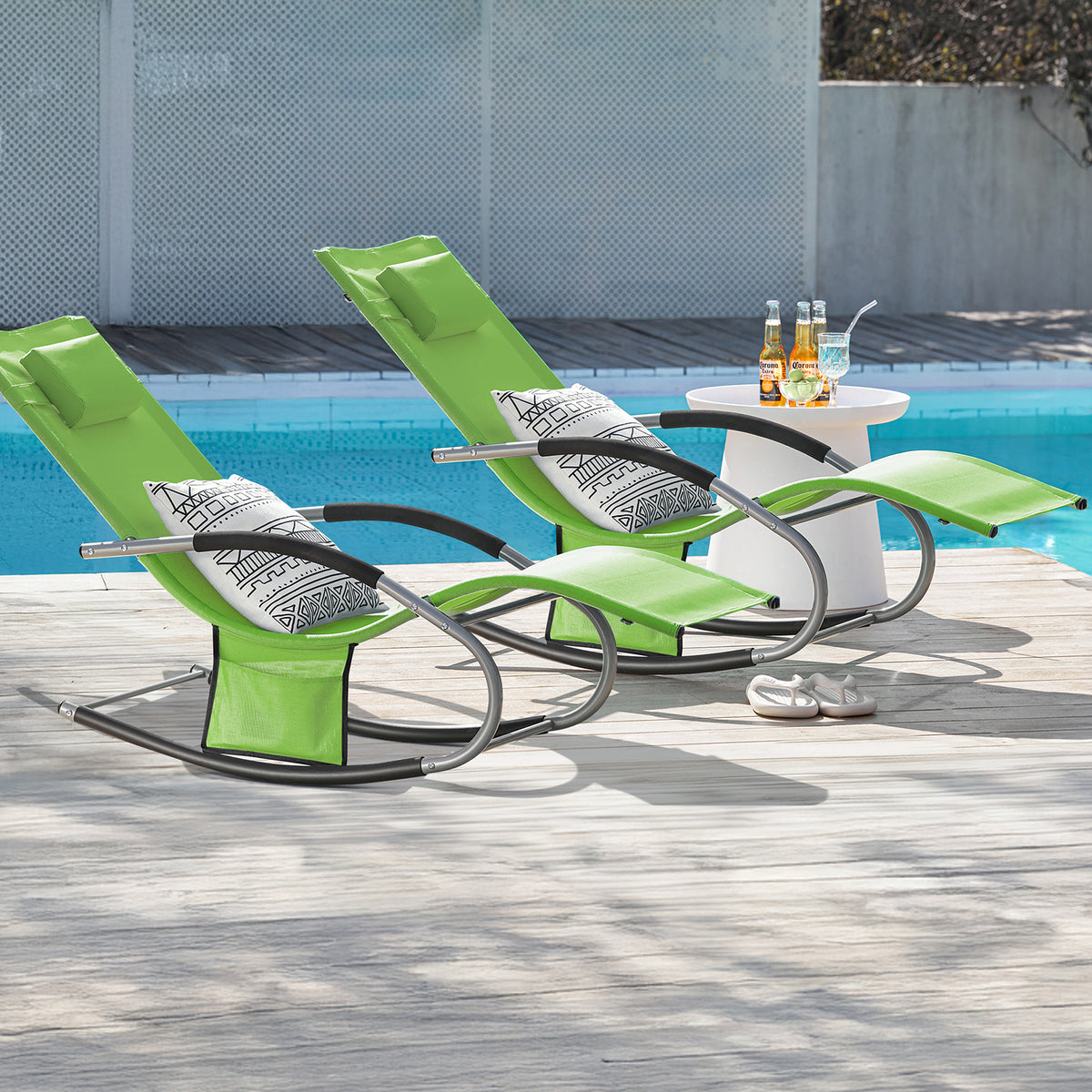 SoBuy OGS28-GRx2 Lot de 2 Chaise Longue Transat de Jardin Bascule avec Appui-tête Réglable et Pochette latérale